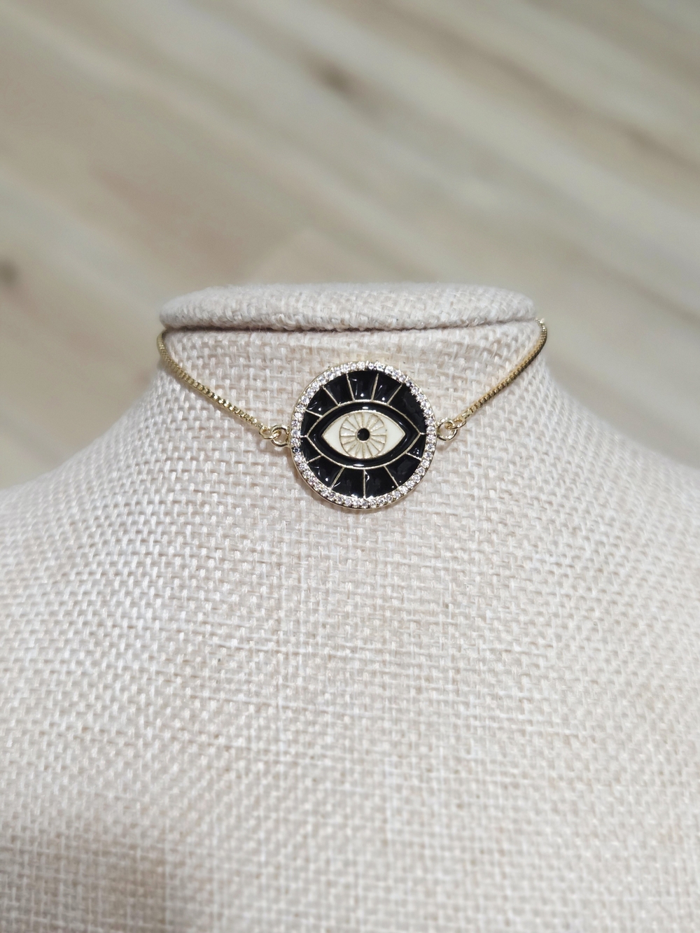 Gold Evil Eye Bracelet with Black and White Accent
